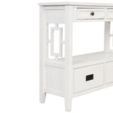 36'' Farmhouse Pine Wood Console Table Entry Sofa Table with 4 Drawers & 1 Storage Shelf (Antique White) - V.I.P Digital Presence