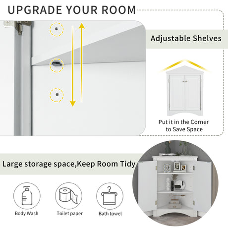 White Triangle Bathroom Storage Cabinet with Adjustable Shelves, Freestanding Floor Cabinet for Home Kitchen - V.I.P Digital Presence