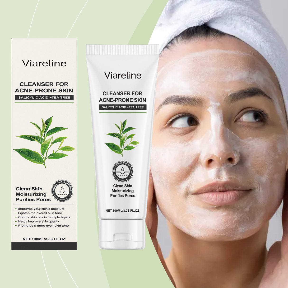 Green Tea Cleansing Gel Gloss Oil Control Clean Balance Skin Moisturizing Moisturizing Skincare Set