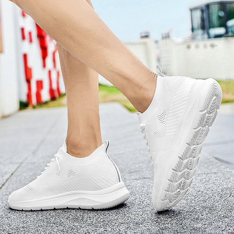 Indoor height increasing sports and leisure shoes for men white invisible height increasing shoes 7CM - V.I.P Digital Presence
