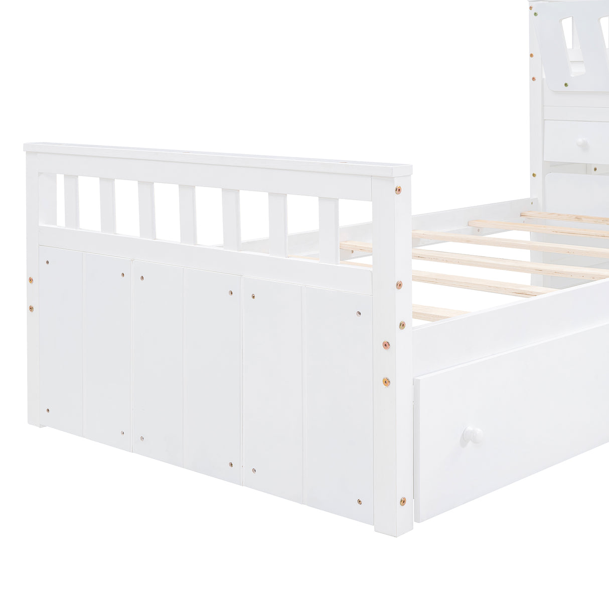 L-shaped Space-Saving Twin Loft and Twin Platform Bed with 7 Drawers and Full Guardrails(WHITE) - V.I.P Digital Presence