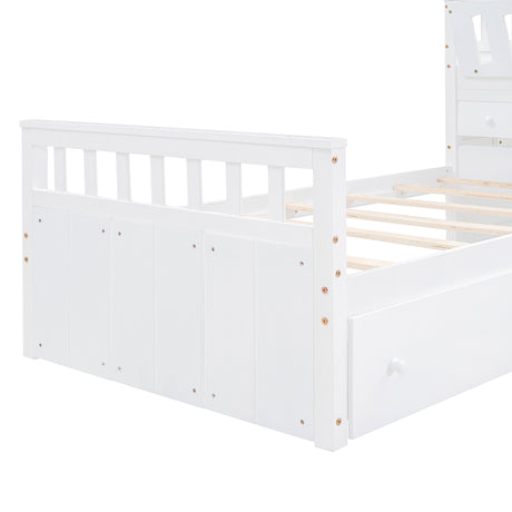 L-shaped Space-Saving Twin Loft and Twin Platform Bed with 7 Drawers and Full Guardrails(WHITE) - V.I.P Digital Presence