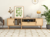 Vine TV stand with 2 cabinets and 2 open shelves, suitable for TVs under 80 inches, with solid wood legs for TV cabinets - V.I.P Digital Presence