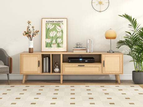 Vine TV stand with 2 cabinets and 2 open shelves, suitable for TVs under 80 inches, with solid wood legs for TV cabinets - V.I.P Digital Presence