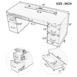70 inch classic and traditional executive desk with metal trim, writing desk with 2 file drawers, USB ports, and sockets, black - V.I.P Digital Presence