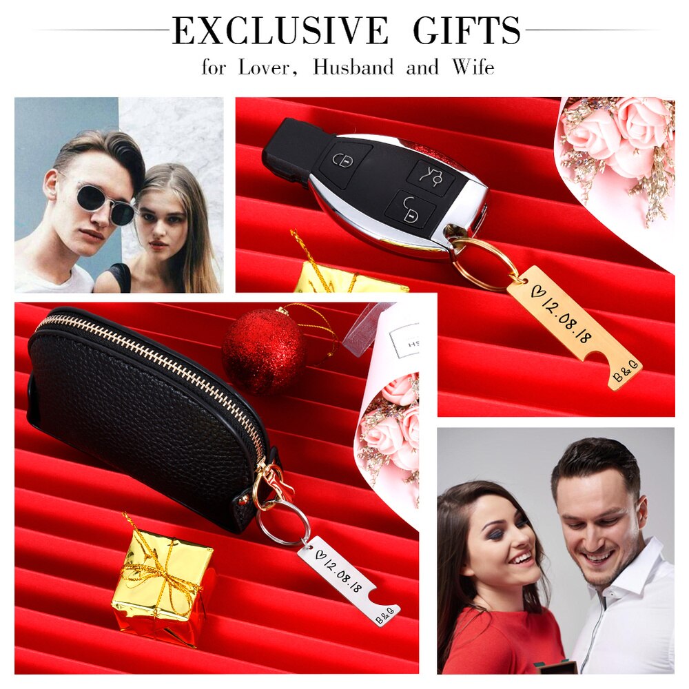 Personalized Heart Keychain Set  Engraved King Date and Name Love Keyring Gift for Couples Girlfriend Boyfriends Key Chain Rings - V.I.P Digital Presence