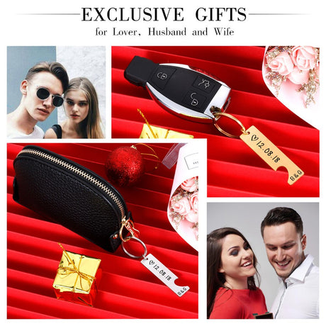 Personalized Heart Keychain Set  Engraved King Date and Name Love Keyring Gift for Couples Girlfriend Boyfriends Key Chain Rings - V.I.P Digital Presence