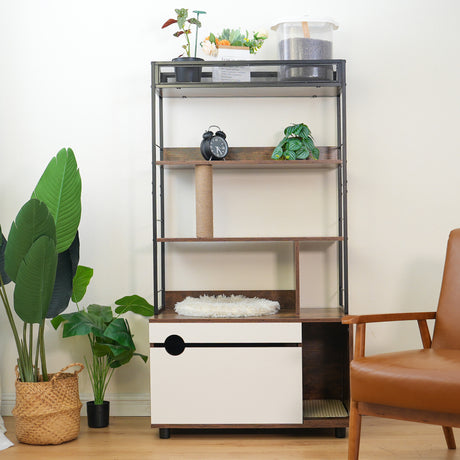 Cat Litter Box Enclosure with Shelves,Hidden Litter Box with Scratching Posts, litter box furniture ,Wooden Cat tree - V.I.P Digital Presence