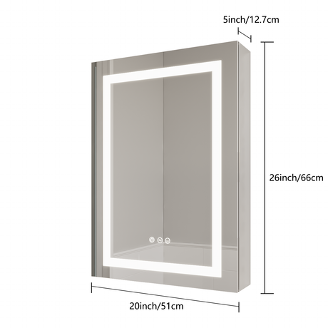 26x20 inch(Left Door) bathroom medicine cabinet with LED mirror 3000K~6000K single door lighting bathroom cabinet with touch switch adjusta - V.I.P Digital Presence