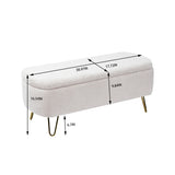 Ivory White Storage Ottoman Bench for End of Bed Gold Legs - V.I.P Digital Presence