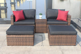 5 Pieces Outdoor Patio Garden Brown Wicker Sectional Conversation Sofa Set - V.I.P Digital Presence