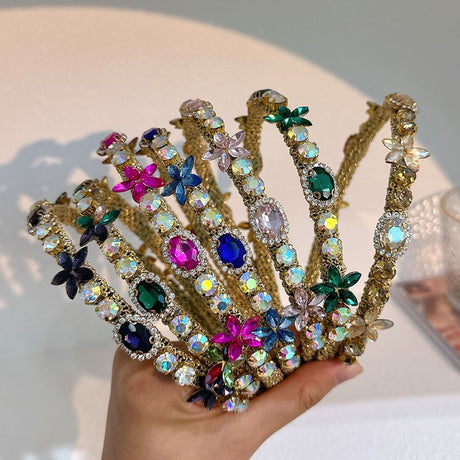 Crystal flower set with colorful glass diamond fine edge hair hoop - V.I.P Digital Presence