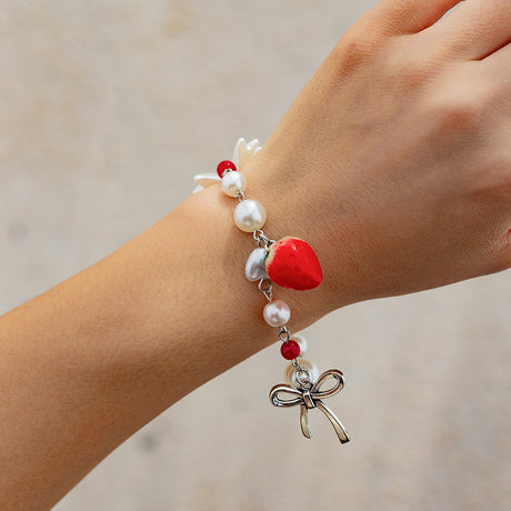 Sweet strawberry bow bracelet Bracelet temperament versatile imitation pearl vacation jewelry - V.I.P Digital Presence