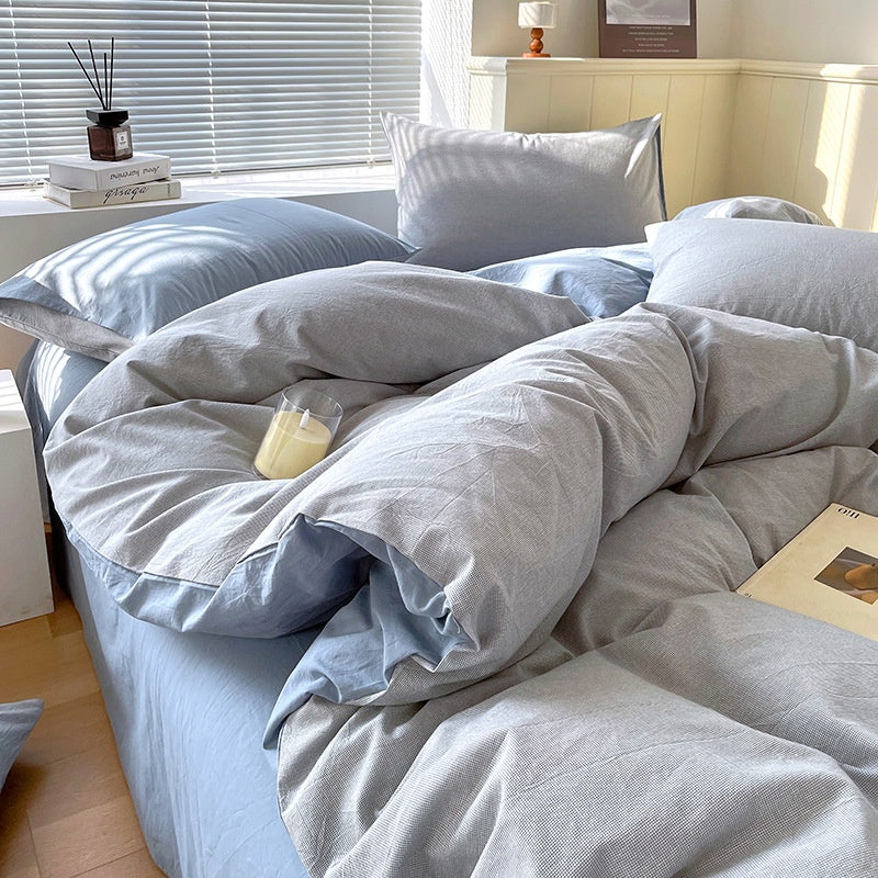 Cotton Dyed Washed Cotton Bedding Set Pure Cotton A Class Flat Sheet Quilt Cover Fitted Sheet Quilt Cover Three-Piece Set Striped