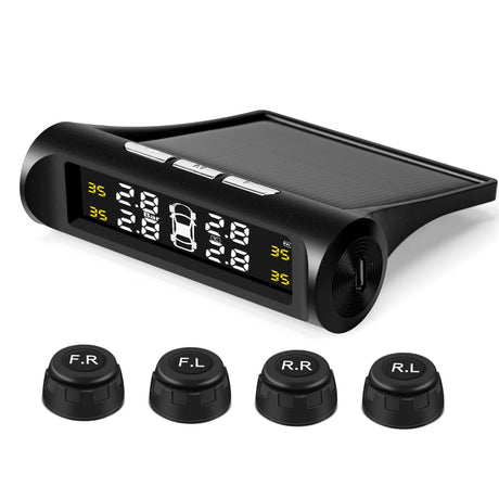 Smart Car TPMS Tire Pressure Monitoring System Solar Power Digital TMPS LCD Display USB Auto Security Alarm Tire Pressure Sensor - V.I.P Digital Presence