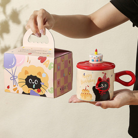 Adorable Cartoon Cat - themed Mug with Lid: A Charming Gift, Ideal for Office Coffee or Water - V.I.P Digital Presence