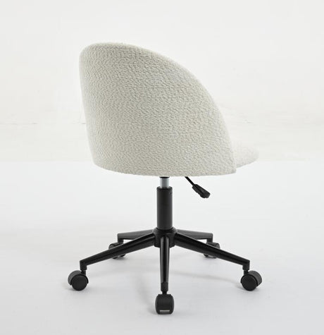 Velvet fabric office chair, mid back adjustable rotating computer chair, black legs, cushioned office chair with wheels ，White - V.I.P Digital Presence