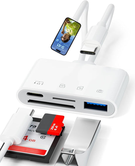 Dual line 4-in-1 mobile card reader suitable for Apple TypeC to TF/SD/USB/USB-C charging adapter - V.I.P Digital Presence
