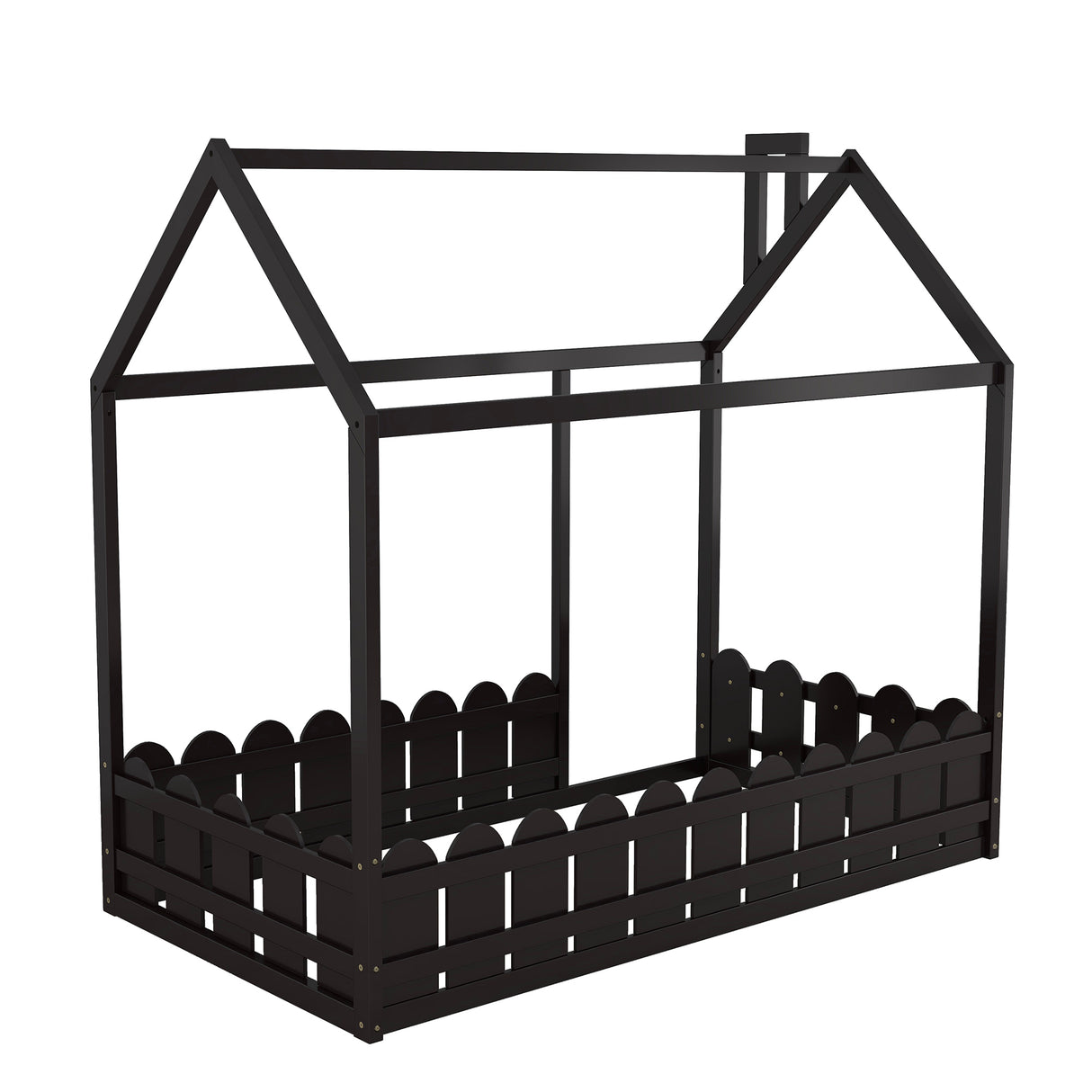 {Slats are not included}Twin Size Wood Bed House Bed Frame with Fence for KidsTeens Girls Boys