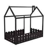 {Slats are not included}Twin Size Wood Bed House Bed Frame with Fence for KidsTeens Girls Boys
