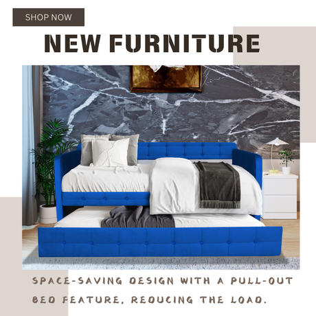 Blue padded twin beds with wheels, velvet fabric, no need for springs - V.I.P Digital Presence