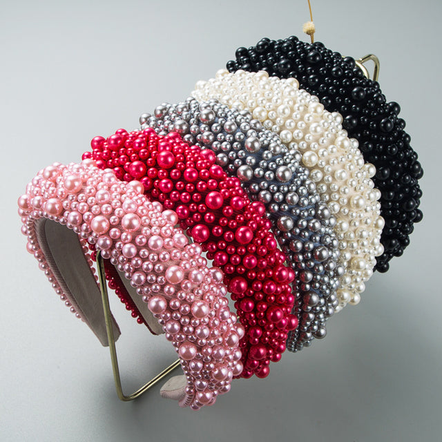 Hair Hoop Baroque Sponge Pearl Hair Accessories Women's Handmade Beaded Multicolor European and American Broad-brimmed Headband - V.I.P Digital Presence