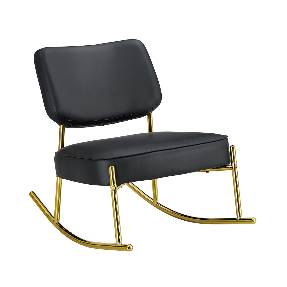 PU material cushioned rocking chair unique rocking chair cushioned seat black backrest rocking chair and gold metal legs