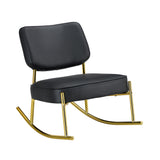 PU material cushioned rocking chair unique rocking chair cushioned seat black backrest rocking chair and gold metal legs