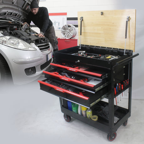 3 DRAWERS MULTIFUNCTIONAL TOOL CART WITH WHEELS AND WOODEN TOP - V.I.P Digital Presence