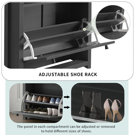 ONTREND functional with 2 flipped drawers, top shoe cabinet with adjustable panel, independent shoe rack, gray - V.I.P Digital Presence