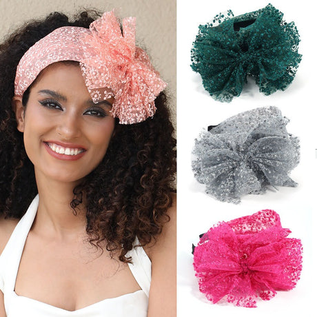 Fashionable oversized solid color lace bow headband - V.I.P Digital Presence