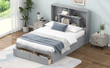 Full Size Platform Bed with Storage Headboard and 2 Drawers, Gray - V.I.P Digital Presence