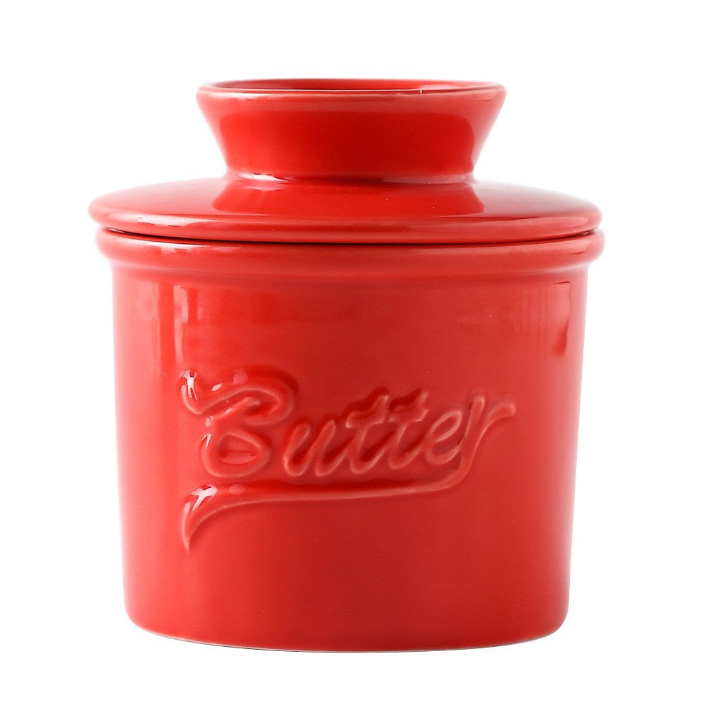 Ceramic yellow oil tank relief red butter storage tank cheese butter dish with lid set - V.I.P Digital Presence