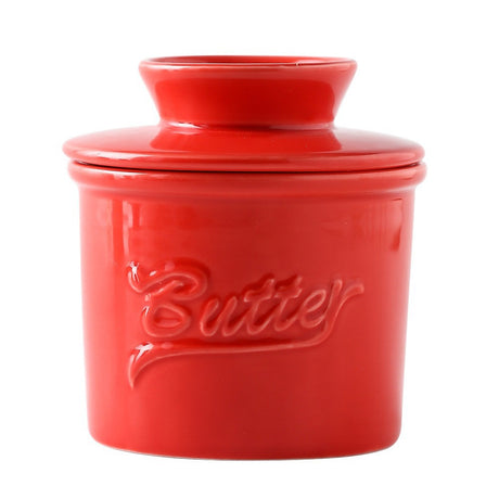 Ceramic yellow oil tank relief red butter storage tank cheese butter dish with lid set - V.I.P Digital Presence