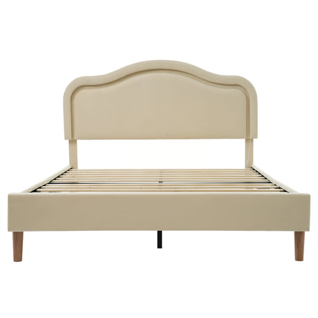 Full Size Velvet Upholstered Smart LED Bed Frame with Adjustable Height Headboard,No Box Spring Needed,Easy Assembly,Beige - V.I.P Digital Presence