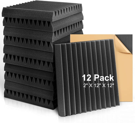 Acoustic Foam Panels 2" X 12" X 12" Self-Adhesive Acoustic Studio Wedge Tiles, Sound Panels Wedges Soundproof Foam Padding Sound - V.I.P Digital Presence