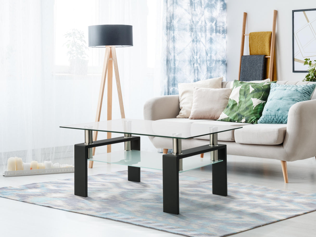 Rectangle Black Glass Coffee Table Clear Coffee Table Modern Side Center Tables for Living Room Living Room Furniture - V.I.P Digital Presence