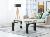 Rectangle Black Glass Coffee Table Clear Coffee Table Modern Side Center Tables for Living Room Living Room Furniture - V.I.P Digital Presence