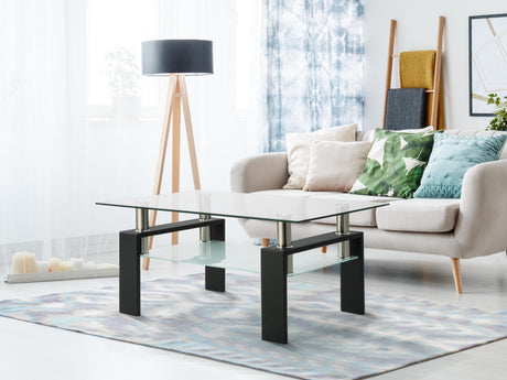 Rectangle Black Glass Coffee Table Clear Coffee Table Modern Side Center Tables for Living Room Living Room Furniture - V.I.P Digital Presence