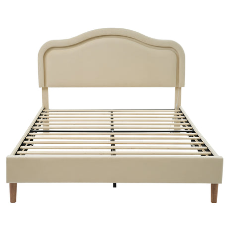 Full Size Velvet Upholstered Smart LED Bed Frame with Adjustable Height Headboard,No Box Spring Needed,Easy Assembly,Beige - V.I.P Digital Presence