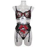 New sexy red lingerie set with lace rose embroidery pendant - V.I.P Digital Presence