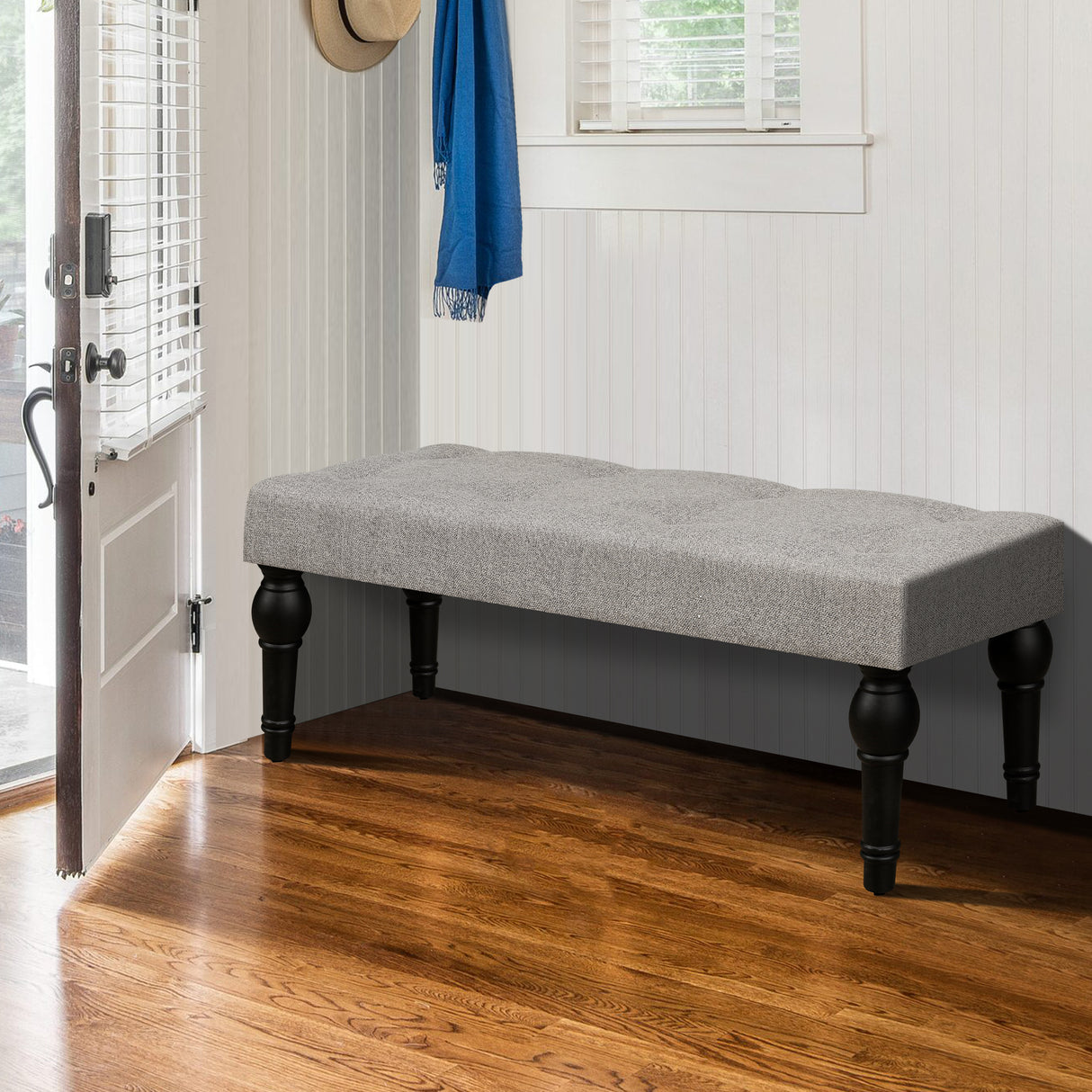 Ottoman Bench 4-thickened Roman Column Feet French Upholstered Bedside Bench For Bedroom Living Room Entryway - V.I.P Digital Presence