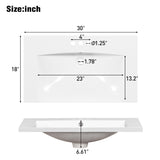 30" Single Bathroom Basin Sink, Vanity Top Only, 3-Faucet Holes, Resin - V.I.P Digital Presence
