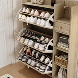 Natural Bohemian style shoe cabinet with 3 rattan flip drawers, 3 square shelves, and 1 storage drawer,  Natural - V.I.P Digital Presence