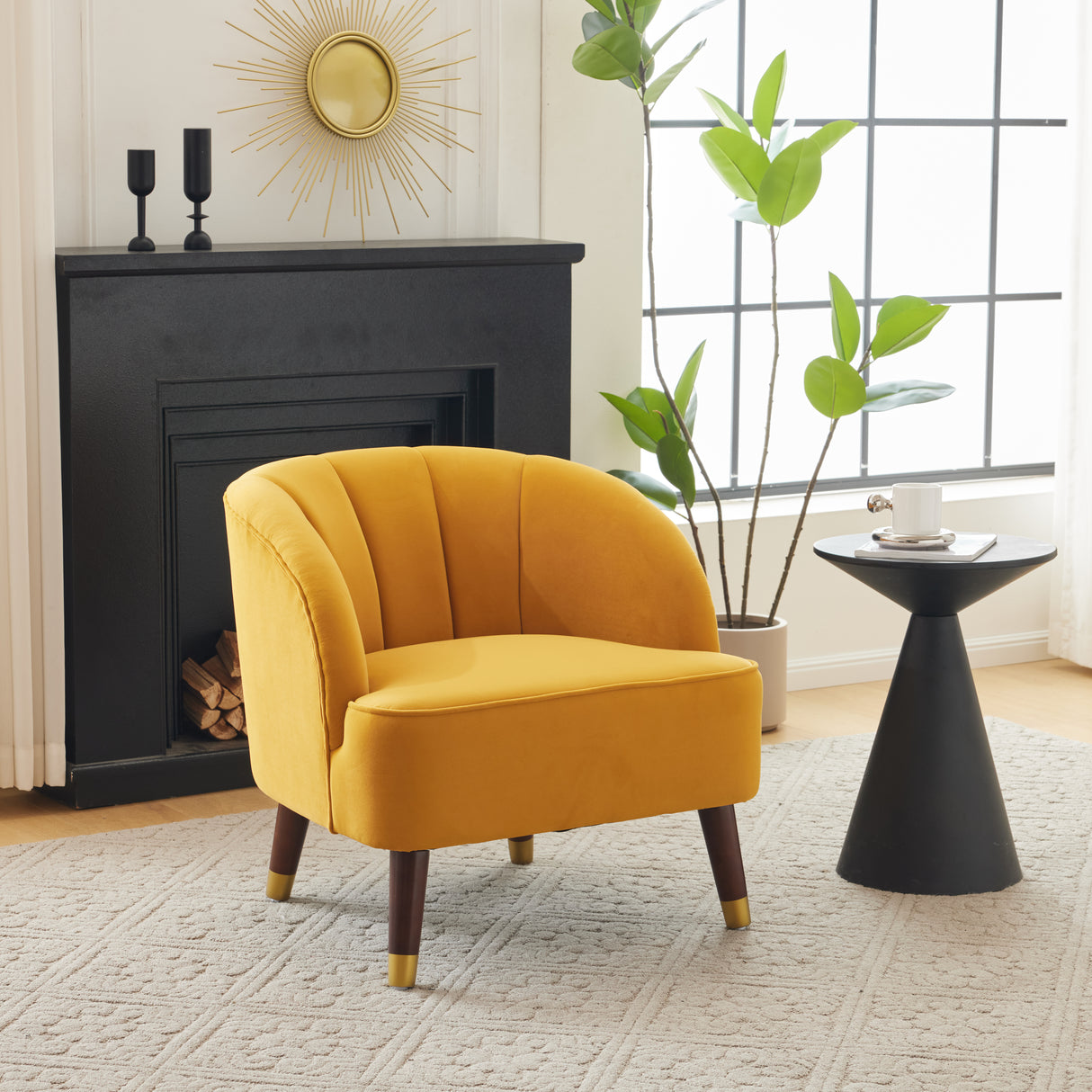 Upholstered Barrel Accent Chair With Wooden Legs - V.I.P Digital Presence