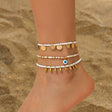 Leisure style beach circular rice bead foot ring 3-piece set, water droplet coin acrylic foot chain - V.I.P Digital Presence