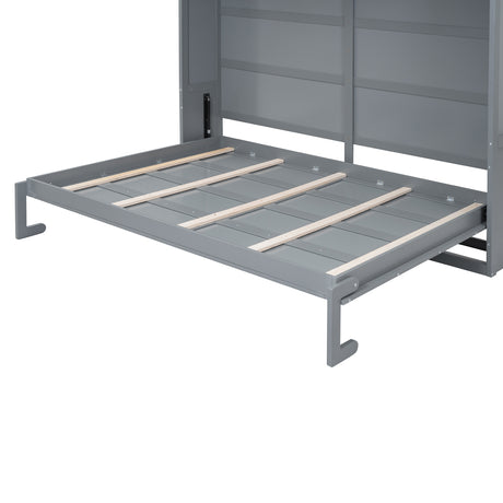 Full Size Murphy Bed Wall Bed with Top Cabinets,Gray - V.I.P Digital Presence