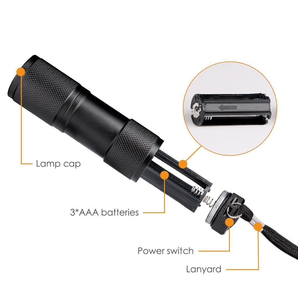 Variant Flashlight Mini 9LED UV Flashlight Ultraviolet Ultra Violet Invisible Ink Marker ...