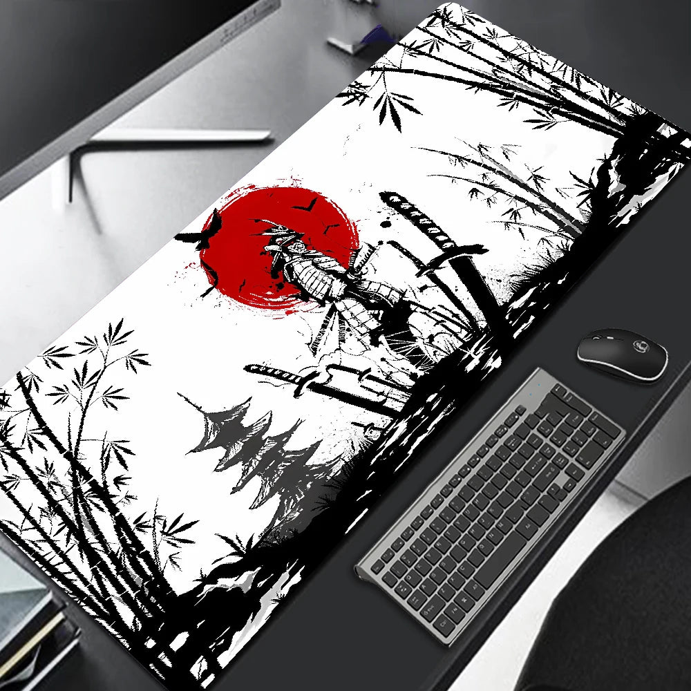 Alfombrilla de ratón Samurai Warrior para gamers, accesorios para ordenador, teclado, mesa, alfombrilla de ratón negra, empresa, accesorio de escritorio para portátil y gaming