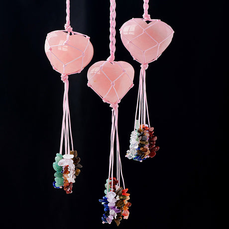 Pink Crystal Love Pendant Pink Crystal Original Stone Heart shaped Peach Heart Colorful Crushed Stone Tassel Pendant - V.I.P Digital Presence